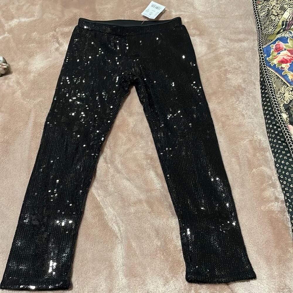 Crewcuts 6 black sequined leggings elastic waste nwt